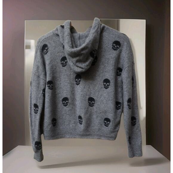 AQUA Cashmere Skull Print Crewneck Cashmere Sweater Gray Size M - Picture 6 of 8